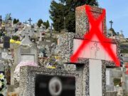 Cruci vopsite cu portocaliu în cimitirul Alba Iulia